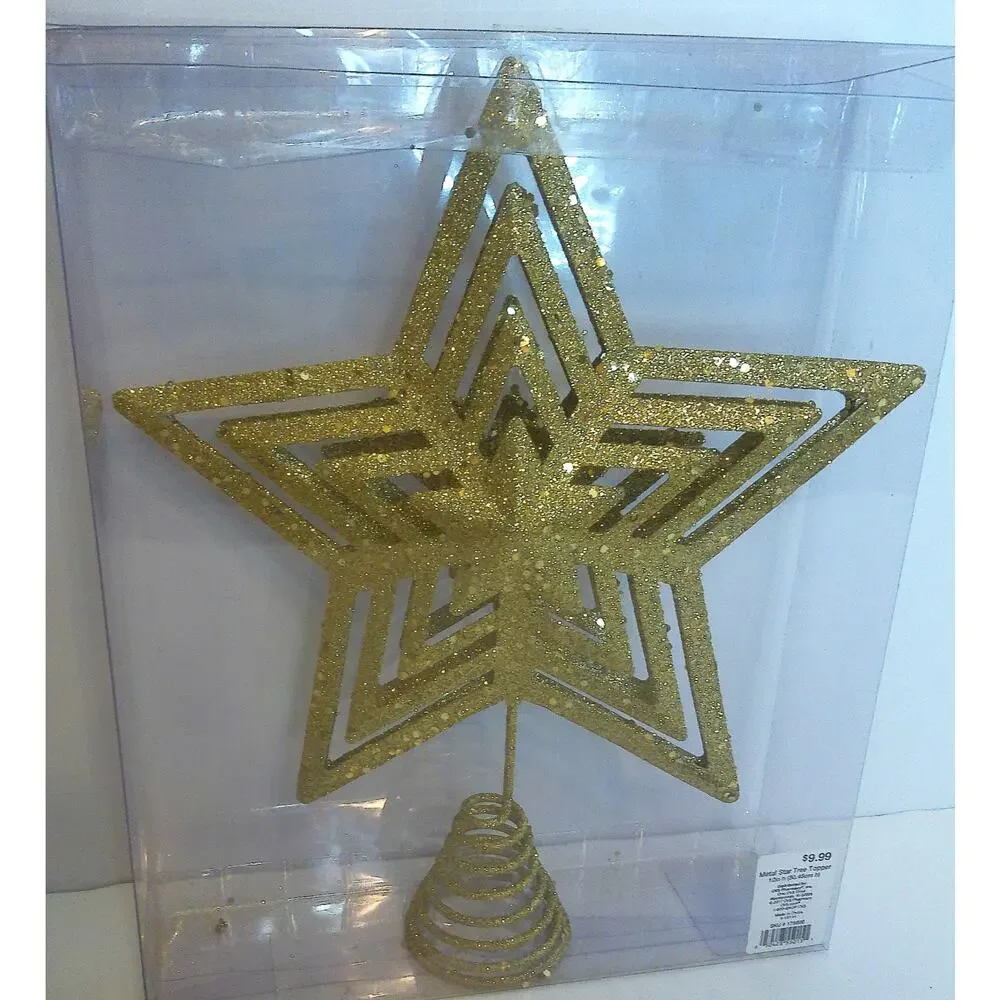 CVS Christmas Tree Topper Metal Star Gold & Red 12